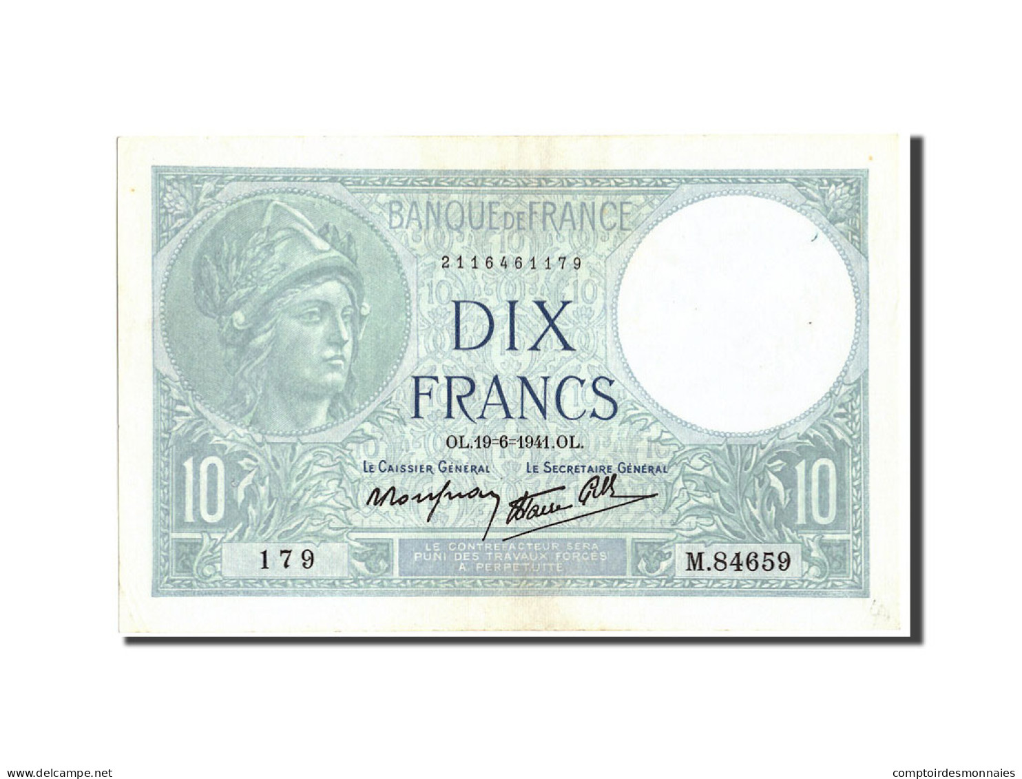 Billet, France, 10 Francs, 10 F 1916-1942 ''Minerve'', 1941, 1941-06-19, SUP+ - 10 F 1916-1942 ''Minerve''