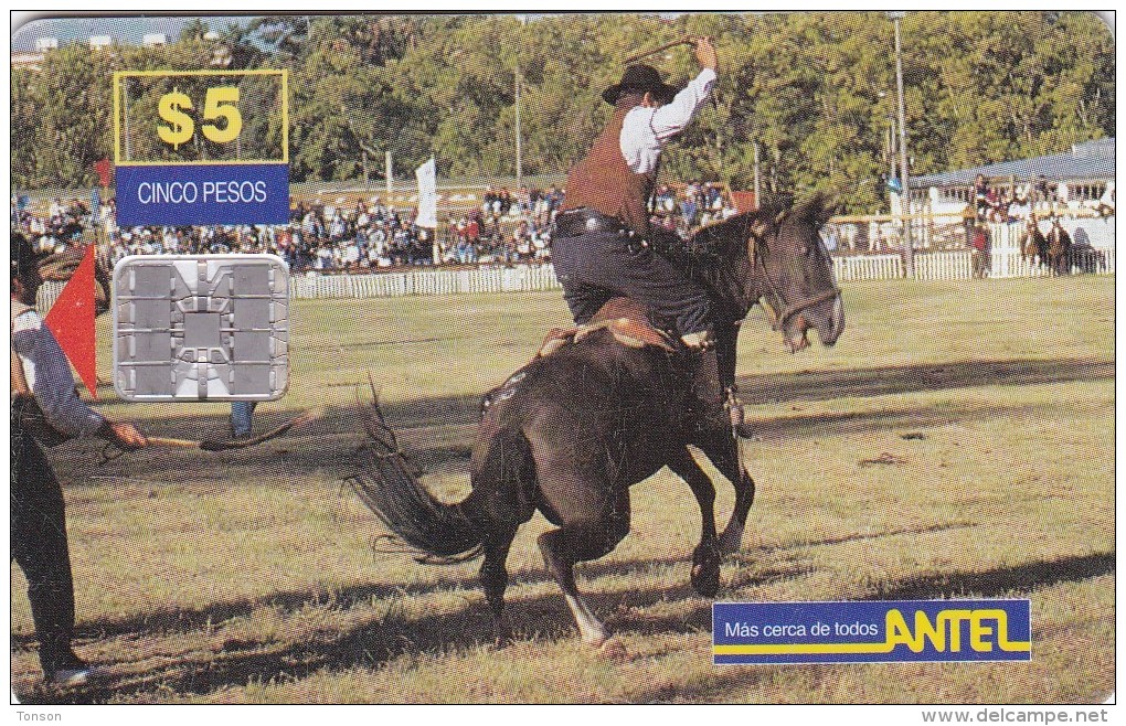 Uruguay TC 045a, Jineteada, Horses, 2 Scans. - Uruguay