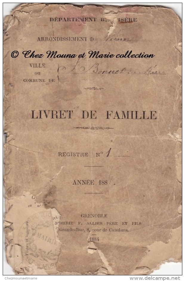 1888 - SAINT ST BONNET DE MURE - LIVRET DE FAMILLE BERNILLON - CERTIFICAT DE MARIAGE - ISERE RHONE - Historical Documents