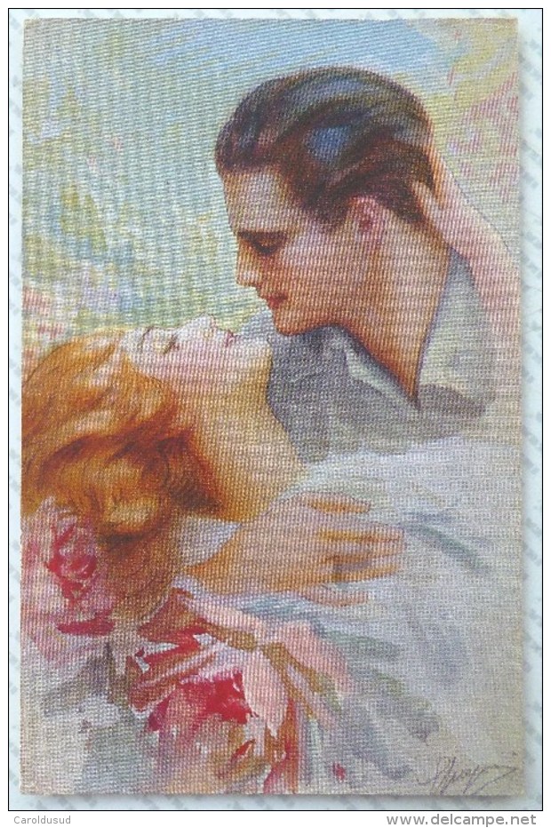 Cp LITHO Illustrateur G.M.A. ROSS MONOPOL GUERZONI COUPLE AMOUREUX ENLACE BAISER ROSES ECRITE MOT D AMOUR - Guerinoni