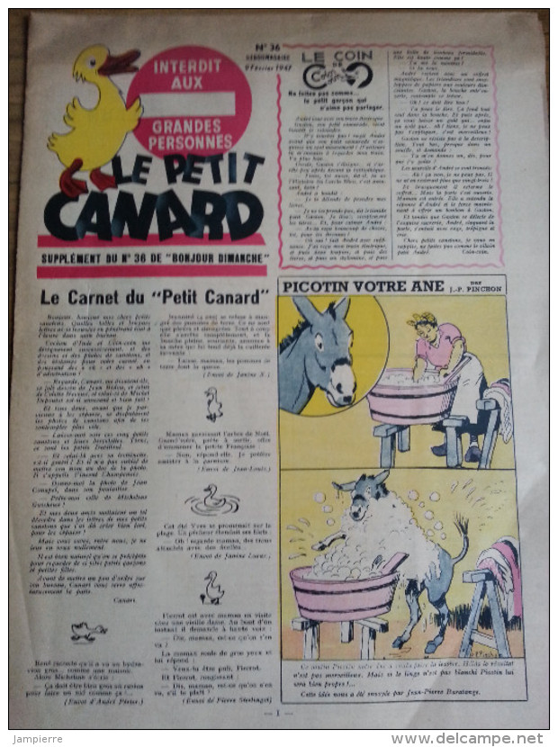 Le Petit Canard, Supplément De "Bonjour Dimanche" - Numéro 36, Février 1947 - 8 Pages - Sonstige & Ohne Zuordnung