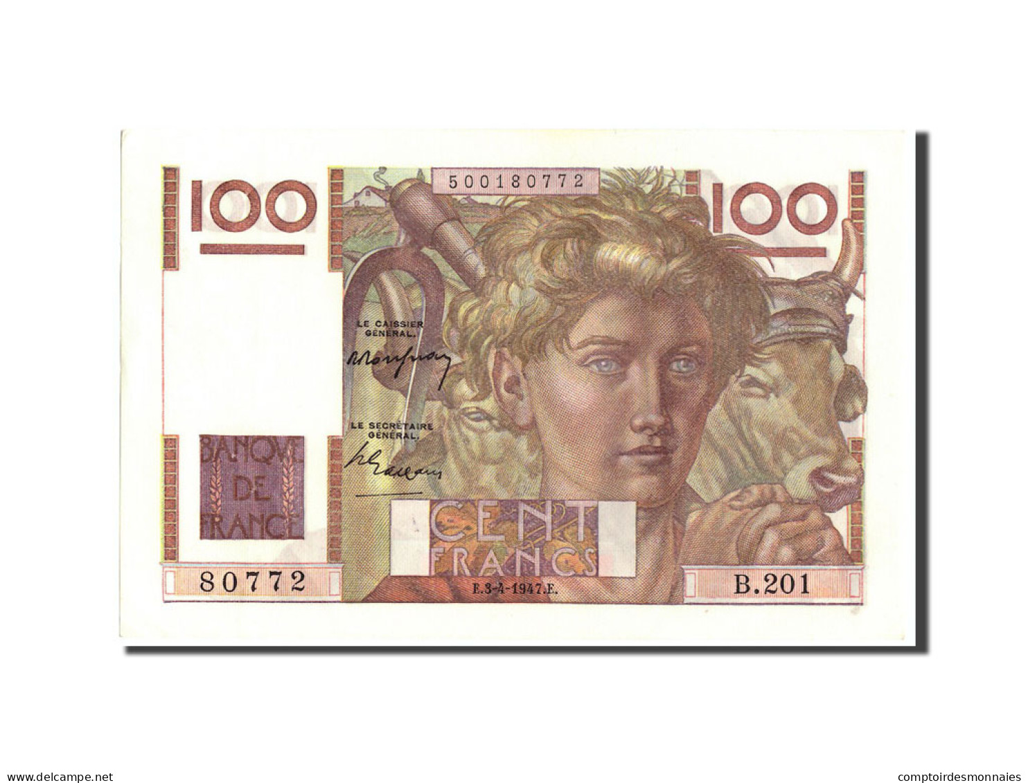 Billet, France, 100 Francs, 100 F 1945-1954 ''Jeune Paysan'', 1947, 1947-04-03 - 100 F 1945-1954 ''Jeune Paysan''