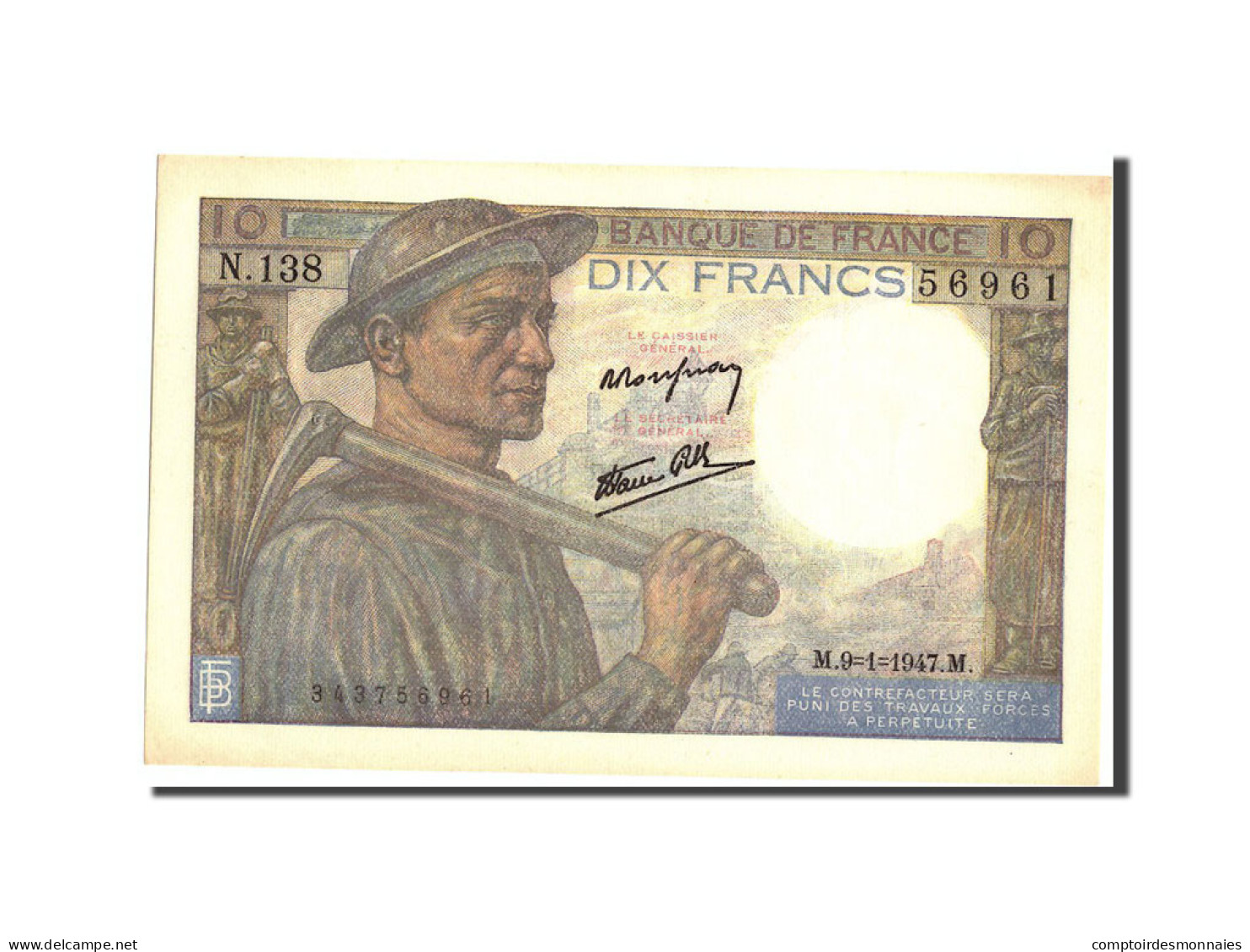 Billet, France, 10 Francs, 10 F 1941-1949 ''Mineur'', 1947, 1947-01-09, SPL+ - 10 F 1941-1949 ''Mineur''