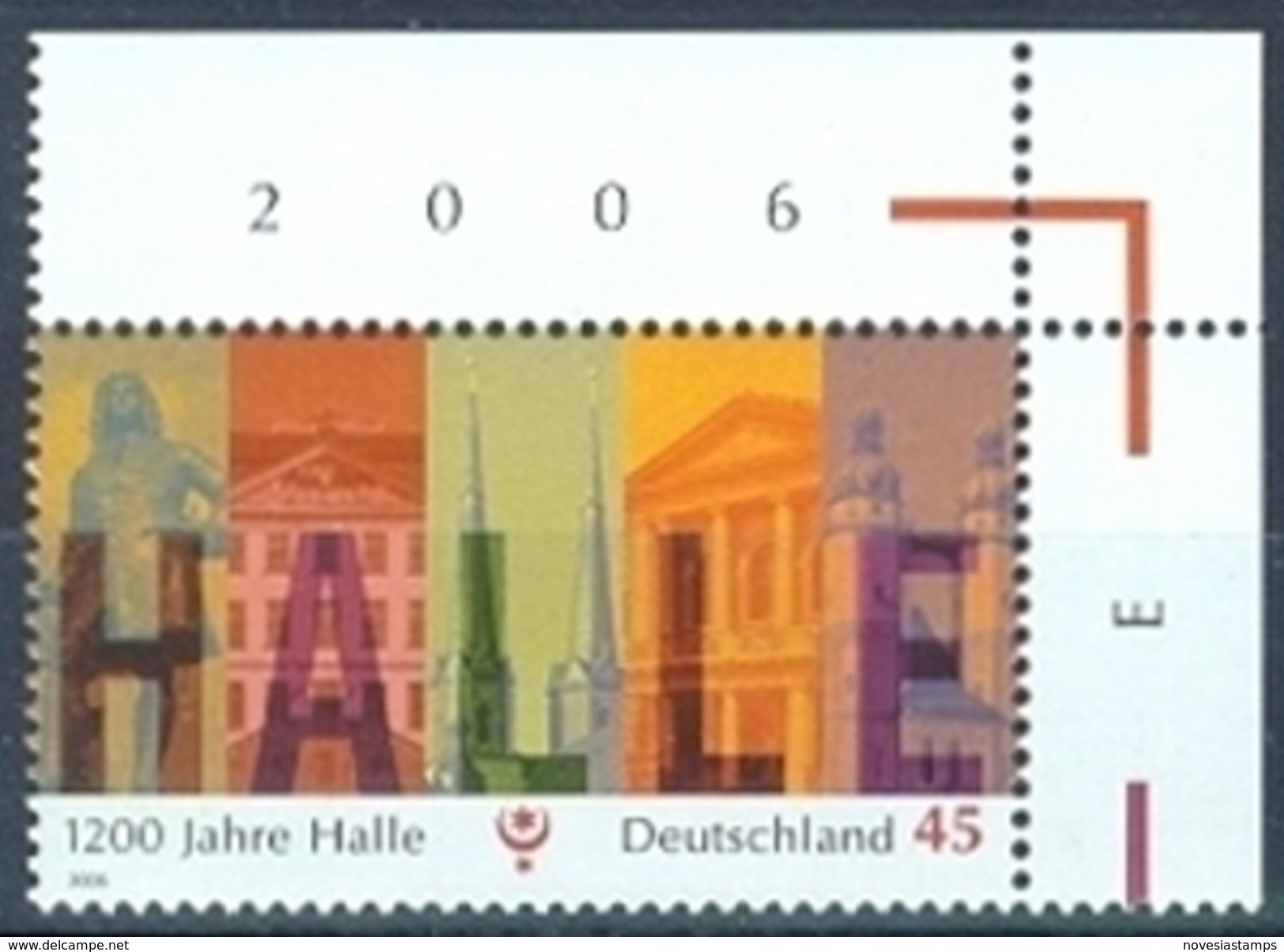 !a! GERMANY 2006 Mi. 2510 MNH SINGLE From Upper Right Corner -Town Of Halle - Ungebraucht