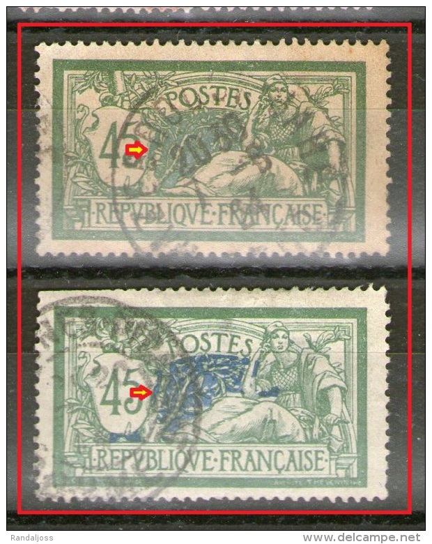 Variété N° 143°_Centre Presque Vert_Papier GC Jaunâtre_+ 2° Choix Normal Pour Comparaison - 1900-27 Merson