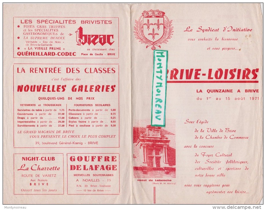 Vieux Papier : Corrèze Brive  , Brochure  1971   Syndicat  D   Initiative - Non Classés