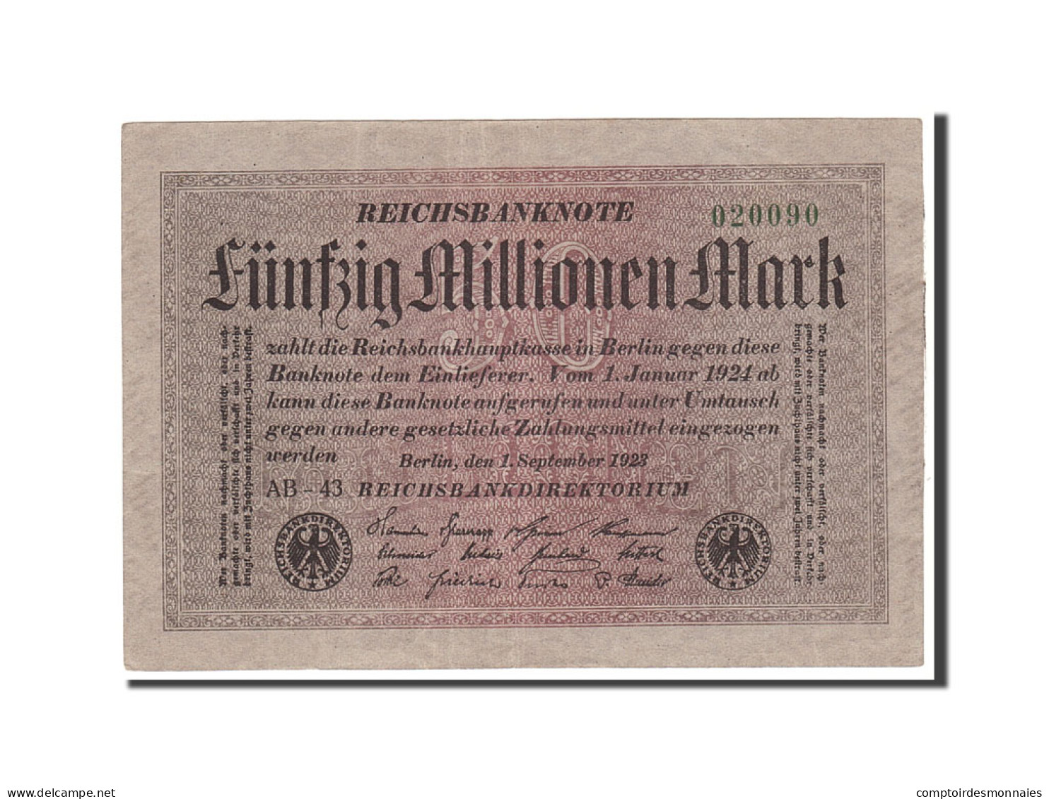 Billet, Allemagne, 50 Millionen Mark, 1923, 1923-09-01, KM:109d, TTB - 50 Millionen Mark