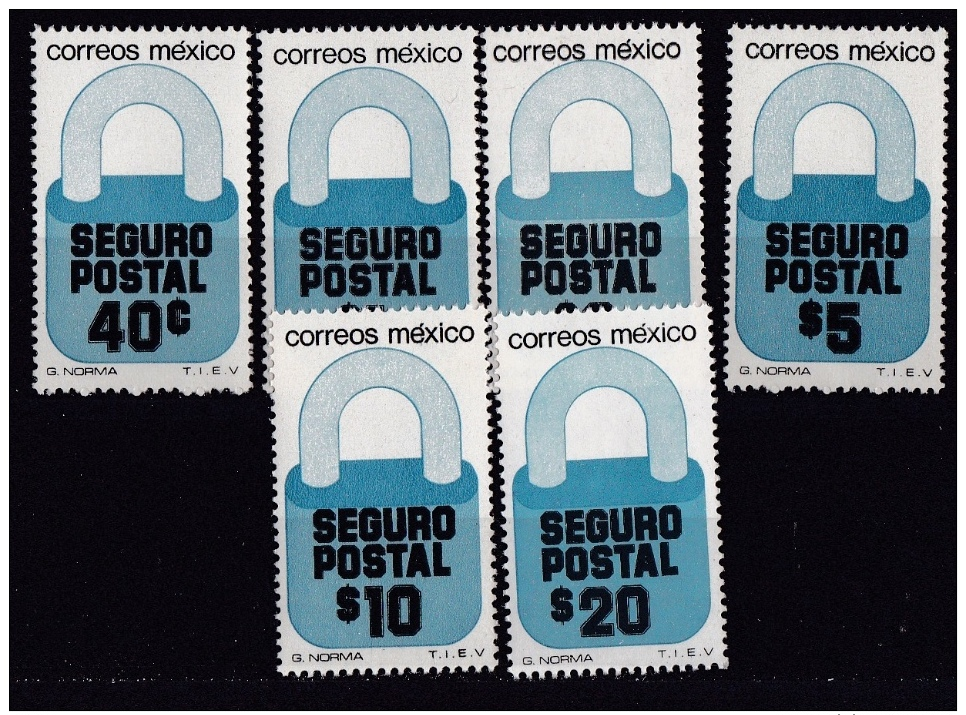 Mexico (Sc # G25-28A), MNH, (Complete Set Of 6)Postal Security--Padlock (1976) - Mexique