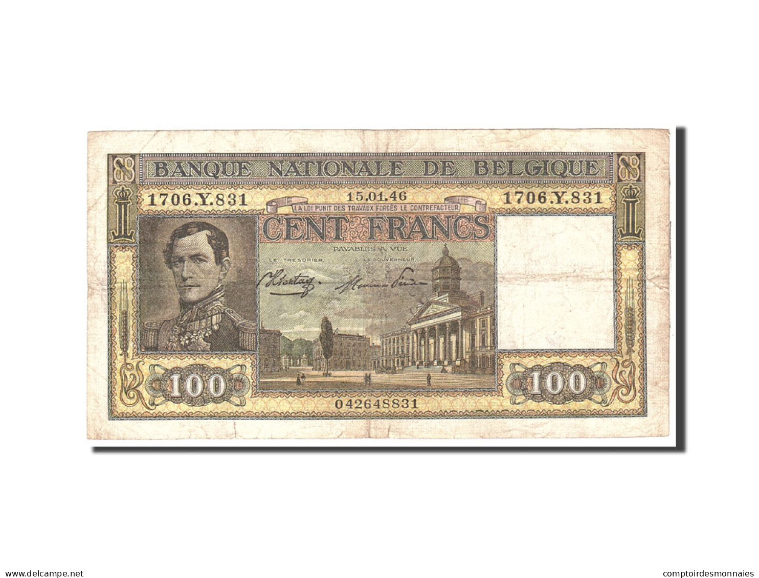 Billet, Belgique, 100 Francs, 1946, 1946-01-15, KM:126, TTB - 100 Francs