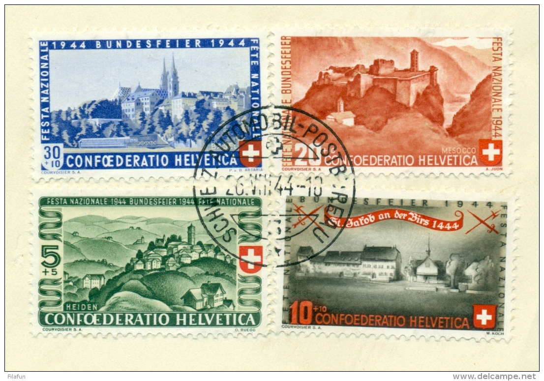 Schweiz - 1944 - Pro Patria Set On PTT Leaflet St Jakob An Der Birs, Cancel Automobil Postbureau - Briefe U. Dokumente