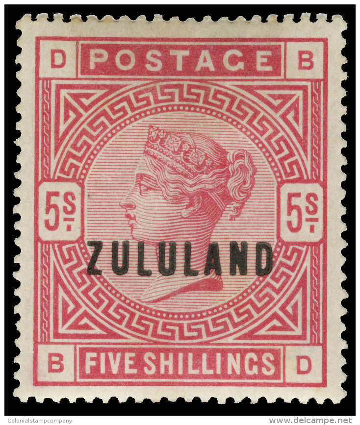 *        11 (11) 1892 5' Rose Q Victoria Stamp Of Great Britain^ Overprinted "ZULULAND", Only 998 Issued (including... - Zululand (1888-1902)