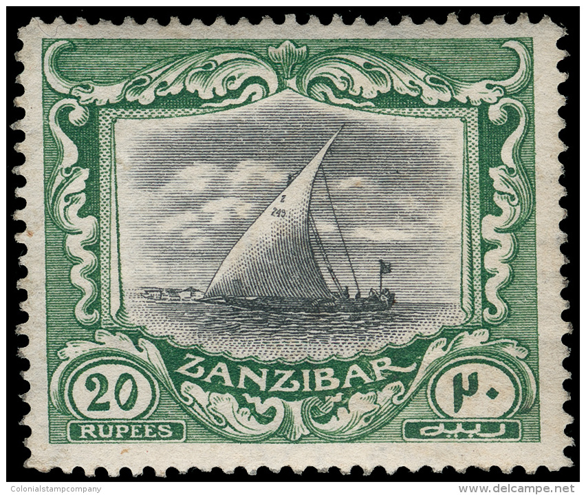 *        135 (260b) 1913 20R Black And Green Dhow^, Wmkd Multiple Rosettes (sideways), Perf 14, OG, VLH, SUPERB... - Zanzibar (...-1963)