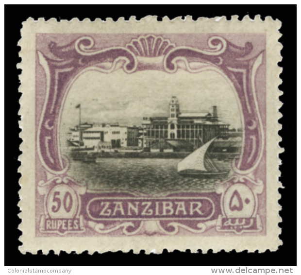 *        117 (243) 1908-09 50R Black And Mauve View Of Port,^ Wmkd Multiple Rosettes, Perf 14, Attractive And... - Zanzibar (...-1963)
