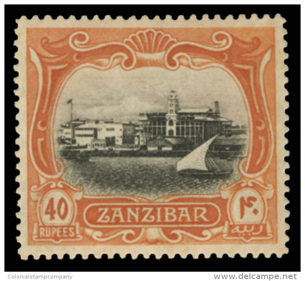 *        116 (242) 1908-09 40R Black And Orange-brown View Of Port^, Wmkd Multiple Rosettes, Perf 14, Perfectly... - Zanzibar (...-1963)