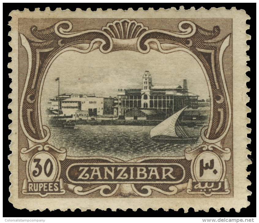 *        115 (241) 1908-09 30R Black And Sepia View Of Port^, Wmkd Multiple Rosettes Sideways, Perf 14, OG, LH, VF... - Zanzibar (...-1963)