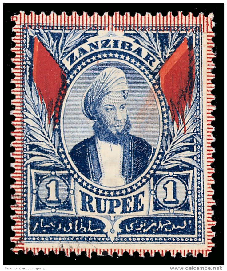 O        48  Var (170 Var) 1896 1R Deep Blue Sultan Seyyid Hamed-bin-Thwain^, Wmkd Lotus, Perf 14, VARIETY -... - Zanzibar (...-1963)