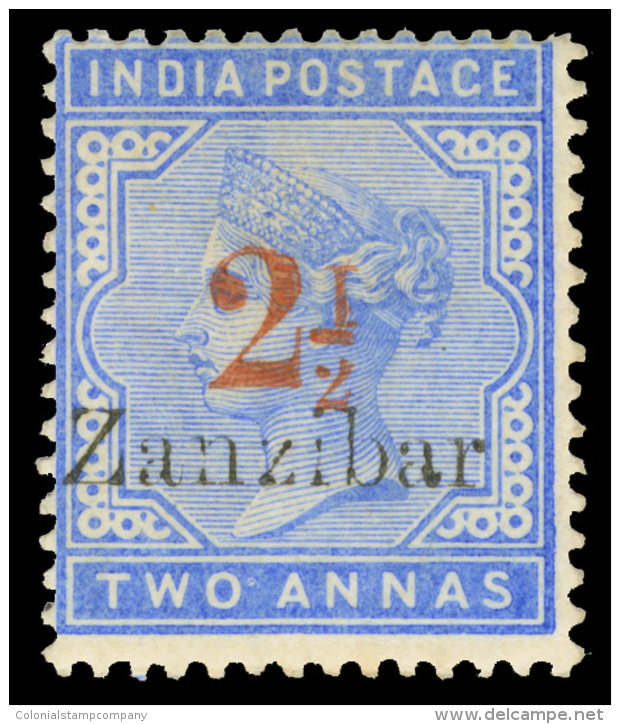 *        31b (27m) 1896 2&frac12; On 2a Pale Blue Q Victoria^ Stamp Of India, Red Sc Surcharge Type E (SG Type 7),... - Zanzibar (...-1963)