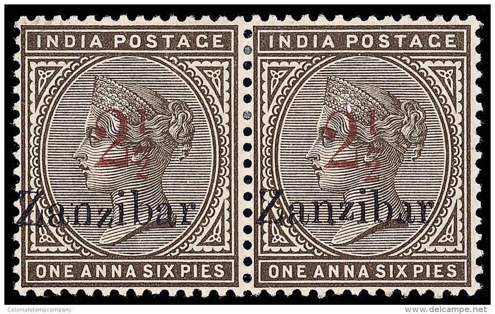 *        26 Var Footnoted (29D) 1896 2&frac12;a On 1&frac12;a Sepia Q Victoria Stamp Of India^, Red SG Surcharge... - Zanzibar (...-1963)