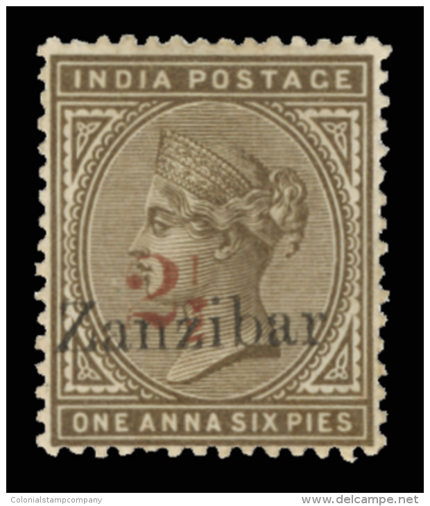 *        25 (37) 1898 2&frac12;a On 1&frac12;a Sepia Q Victoria Stamp Of India^, Red SG Surcharge Type 5 (Scott... - Zanzibar (...-1963)