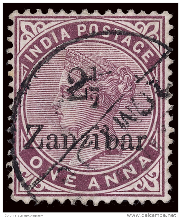 O        18 Var Footnoted (23D) 1896 2&frac12;a On 1a Plum Q Victoria Stamp Of India^, Black Sc Surcharge Type A... - Zanzibar (...-1963)