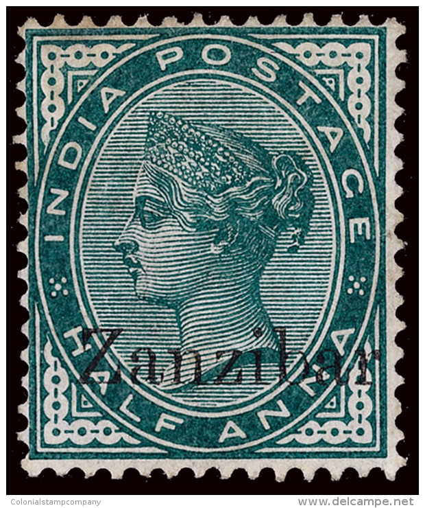 *        3d (3m) 1895 &frac12;a Blue-green Q Victoria Stamp Of India^ Overprinted "Zanzibar", VARIETY - Overprint... - Zanzibar (...-1963)