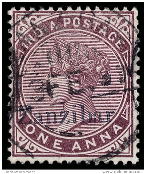 O        2 Var Footnoted (2C) 1895 1a Plum Q Victoria Stamp Of India^ Overprinted "Zanzibar" In Blue, Wmkd Star,... - Zanzibar (...-1963)