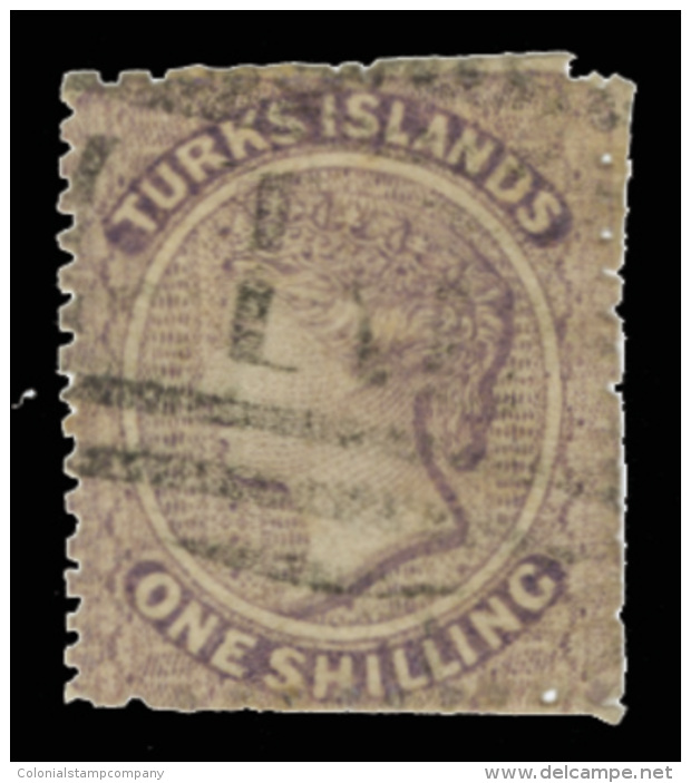 O        6 (6) 1879 1' Lilac Q Victoria^, Wmkd Small Star (sideways), Perf 11-12x14&frac12;-15&frac12;, Rare, The... - Turks & Caicos (I. Turques Et Caïques)