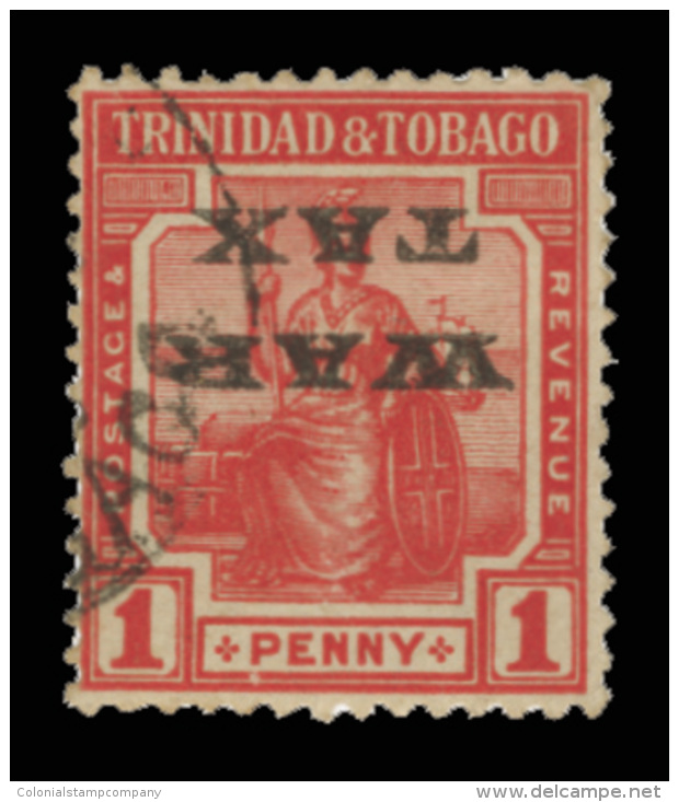 O        MR11b (186b) 1918 1d Scarlet Britannia War Tax^ With SG Type 25 Overprint, ERROR - Overprint Inverted,... - Trinité & Tobago (...-1961)