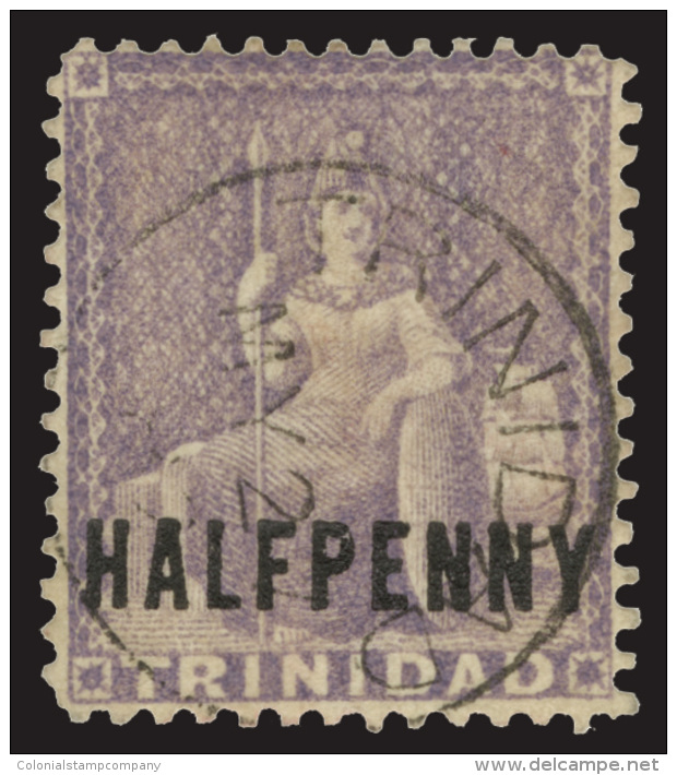 O        63 (100) 1882 &frac12;d Lilac Britannia^, Surcharged "HALFPENNY" SG Type 6, Wmkd CA (reversed), Perf 14,... - Trinidad & Tobago (...-1961)