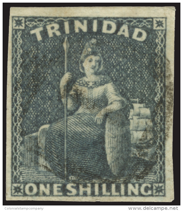 O        17 (29) 1859 1' Indigo Britannia^, Unwmkd, Imperf, Four Large Margins, Lightly Canceled, VF Scott Retail... - Trinité & Tobago (...-1961)