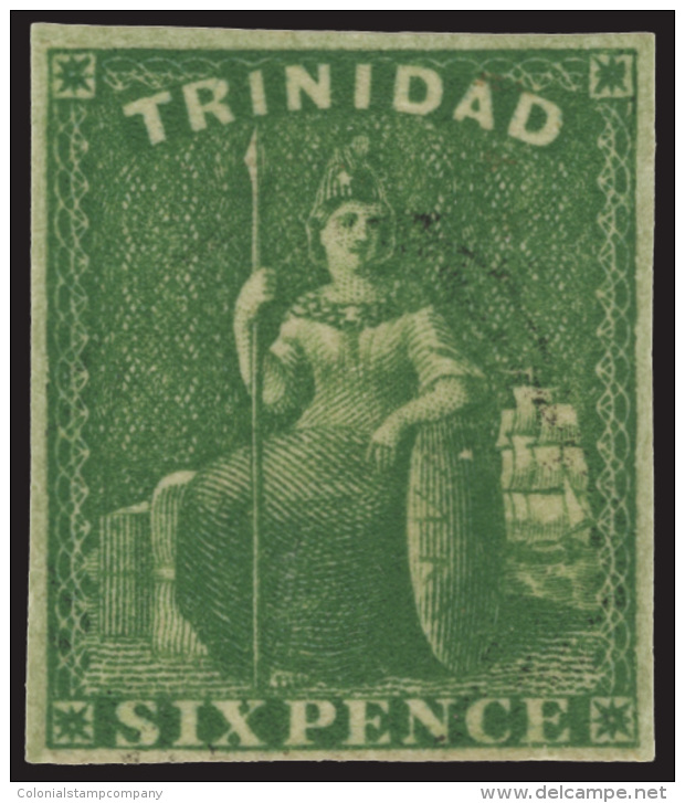 O        16 (28) 1859 6d Deep Green Britannia^, Unwmkd, Imperf, Four Margins, Very Lightly Canceled, VF Scott... - Trinité & Tobago (...-1961)