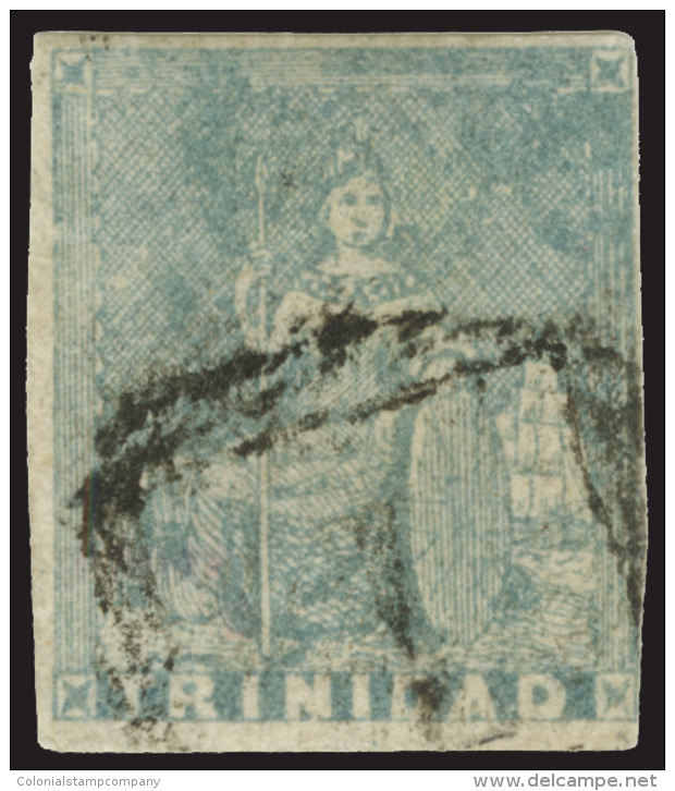 O        9b (15) 1855 (1d) Pale Blue To Greenish Blue Lithographed Britannia^, Second Issue, Imperf, Four Margins... - Trinité & Tobago (...-1961)