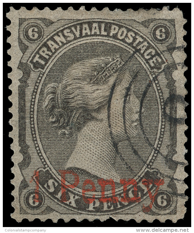 O        108 (141a) 1879 1d On 6d Black-brown Q Victoria^, Type F (SG Type 11), Red Surcharge, Scarce,... - Transvaal (1870-1909)