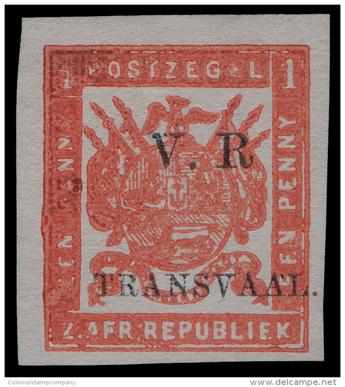 *        59 Var Footnoted (98 Var) 1877 1d Bright Red Coat Of Arms^, On Stout Hard-surfaced Paper, Overprinted... - Transvaal (1870-1909)