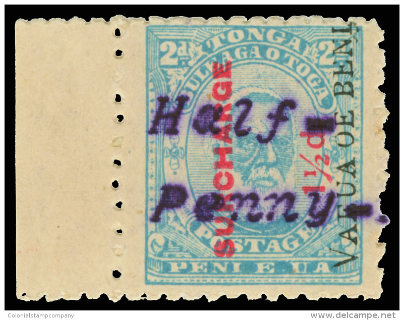 *        36a (36B) 1896 &frac12;d On 1&frac12;d On 2d Pale Blue K George I^, The Scarce Typewritten Provisional... - Tonga (...-1970)