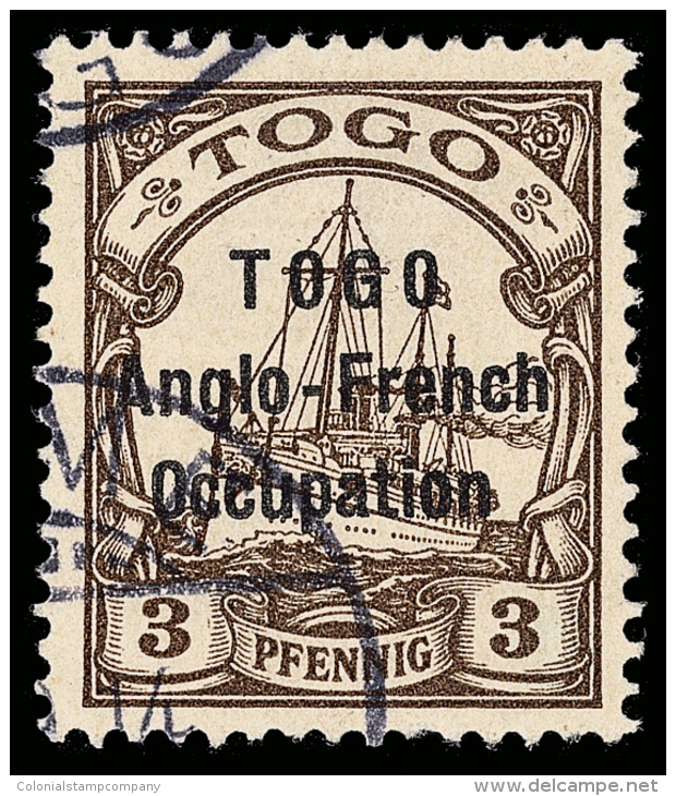 O        48 (H14) 1914 3pf Brown Yacht, Second (narrow) Setting^ Of The "TOGO Anglo-French Occupation" Overprint,... - Andere & Zonder Classificatie