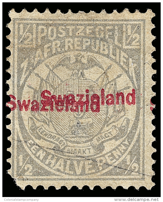 *        9b (10b) 1892 &frac12;d Grey Coat Of Arms Of Transvaal Overprinted "Swazieland", ERROR - Carmine Overprint... - Swaziland (...-1967)