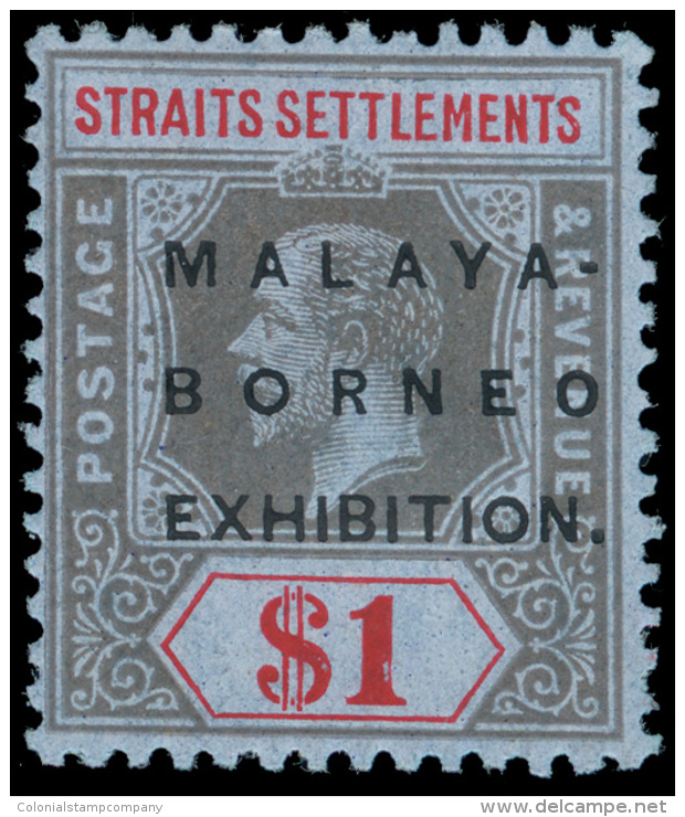 *        165d Var (247b) 1922 $1 Black And Red On Blue Malaya-Borneo Exhibition^ Overprint, Wmkd MCA, Perf 14,... - Straits Settlements