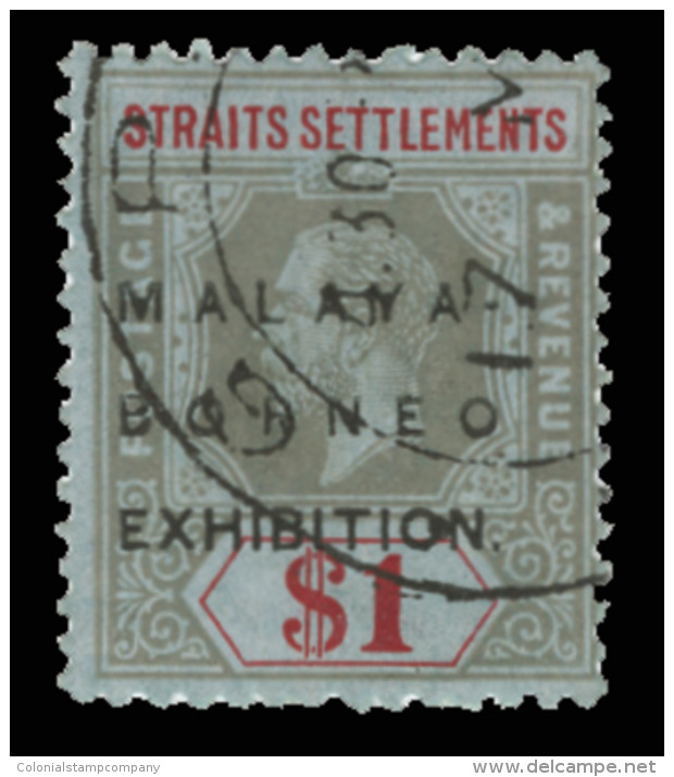 O        165d (247) 1922 $1 Black And Red On Blue Malaya-Borneo Exhibition^ Overprint, Wmkd MCA, Perf 14, The Very... - Straits Settlements