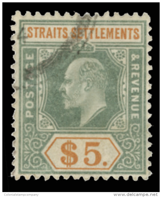 O        93-104 (110-21) 1902 1&cent;-$5 K Edward VII^, Wmkd CA, Perf 14, Cplt (12), Used, F-VF Scott Retail... - Straits Settlements