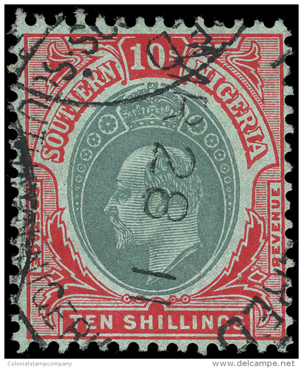 O        42 (43) 1909 10' Green And Red On Green K Edward VII^ On Chalk-surfaced Paper, Wmkd MCA, Perf 14, Light... - Nigeria (...-1960)