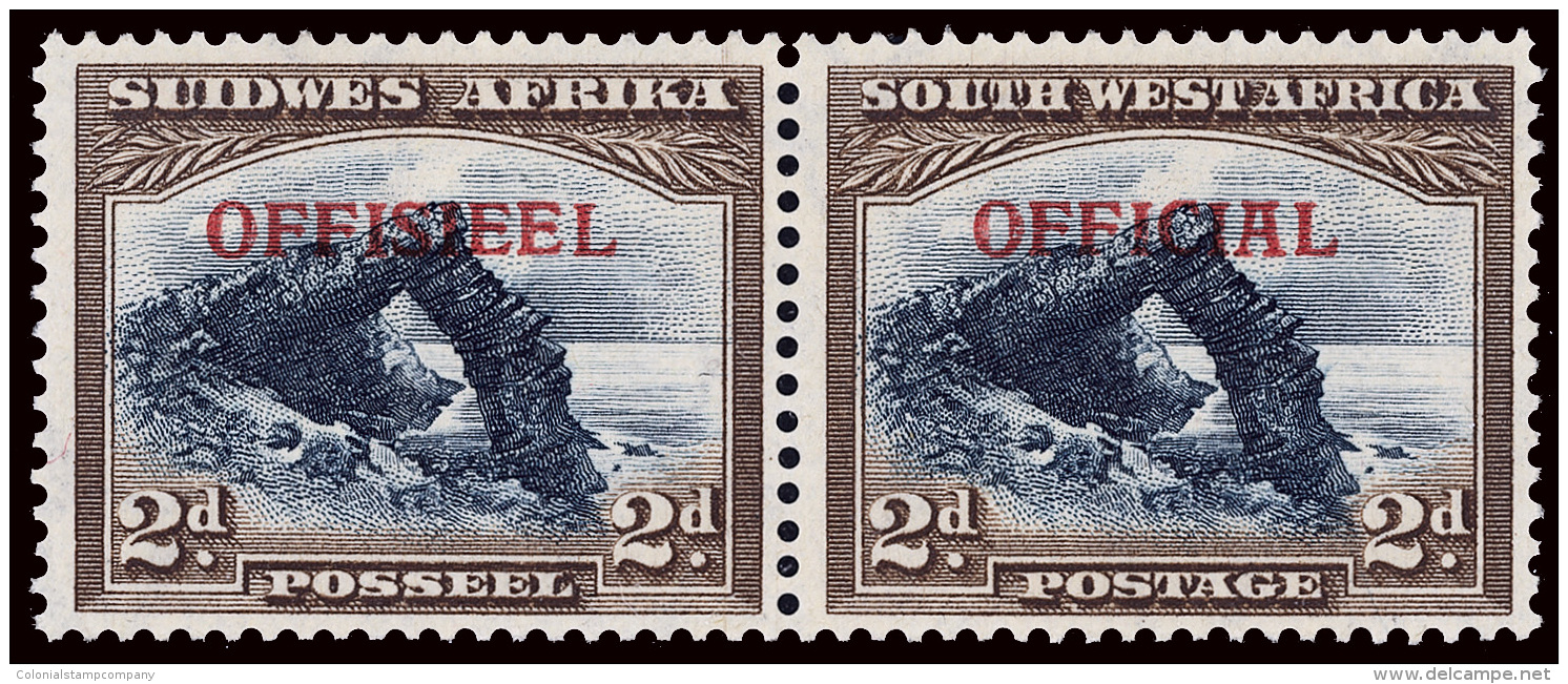 *        O21 (O21) 1947 2d Blue And Brown Bogenfels Official^ Overprint (Type 013-014) In Red, Horizontal Pair,... - África Del Sudoeste (1923-1990)