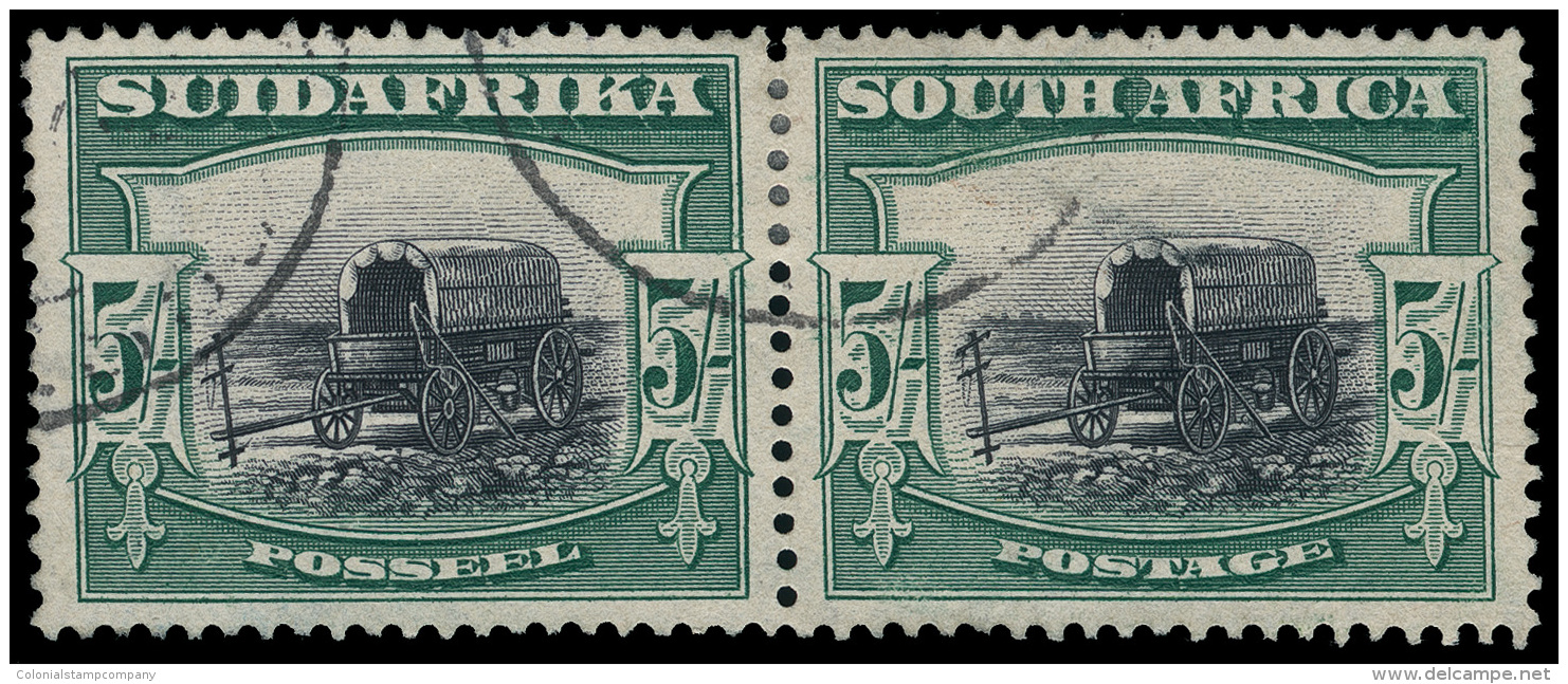 O        31c (38a) 1930 5' Black And Green Ox-Wagon^ Outspanned Bilingual Pair, Wmkd Springbok's Head, VARIETY -... - Oblitérés