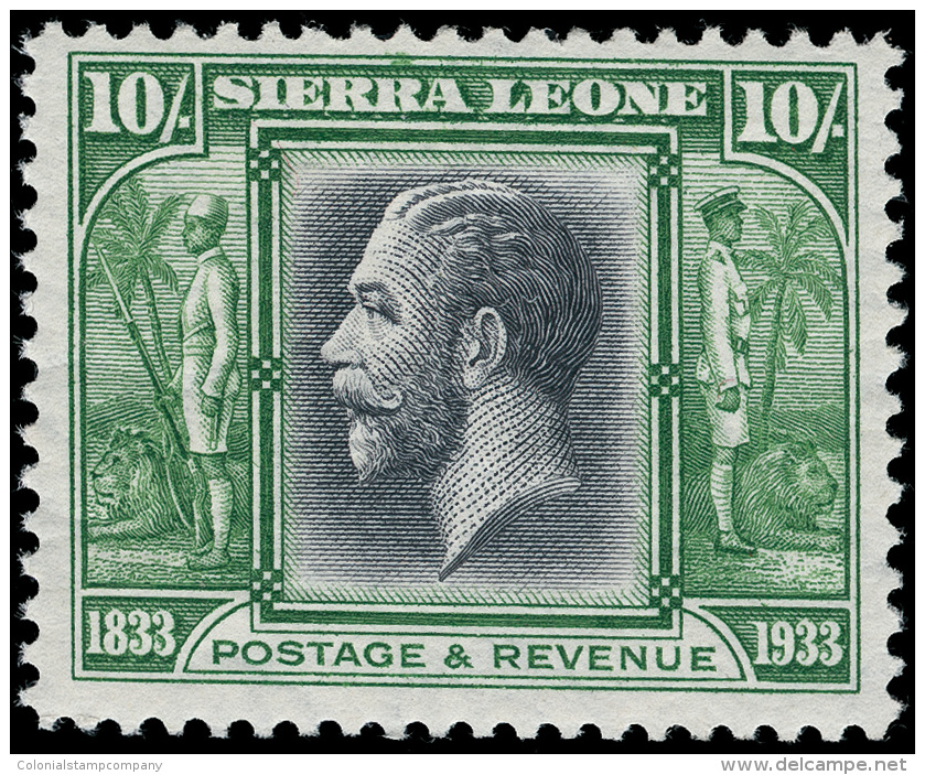 **       164 (179) 1933 10' Black And Sage-green K George V^, Wmkd Script CA, Perf 14, Fresh, Well Centered, OG,NH,... - Sierra Leone (...-1960)
