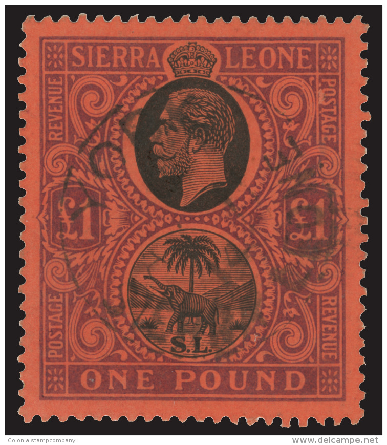O        119 (128) 1912 &pound;1 Black And Purple On Red K George V And Elephant^ On Chalk-surfaced Paper, Wmkd... - Sierra Leone (...-1960)