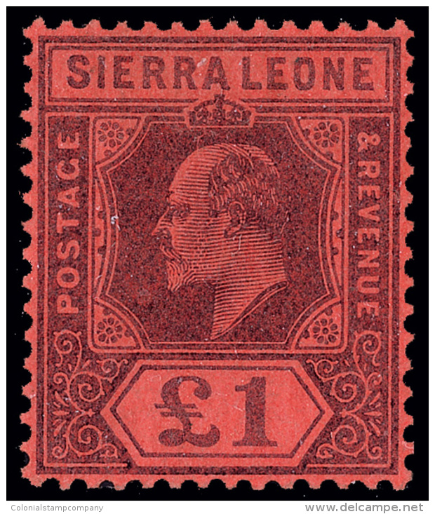 **       76 (85) 1903 &pound;1 Purple On Red K Edward VII^, Wmkd CA, Perfectly Centered, Fresh, Rare Never Hinged!,... - Sierra Leone (...-1960)