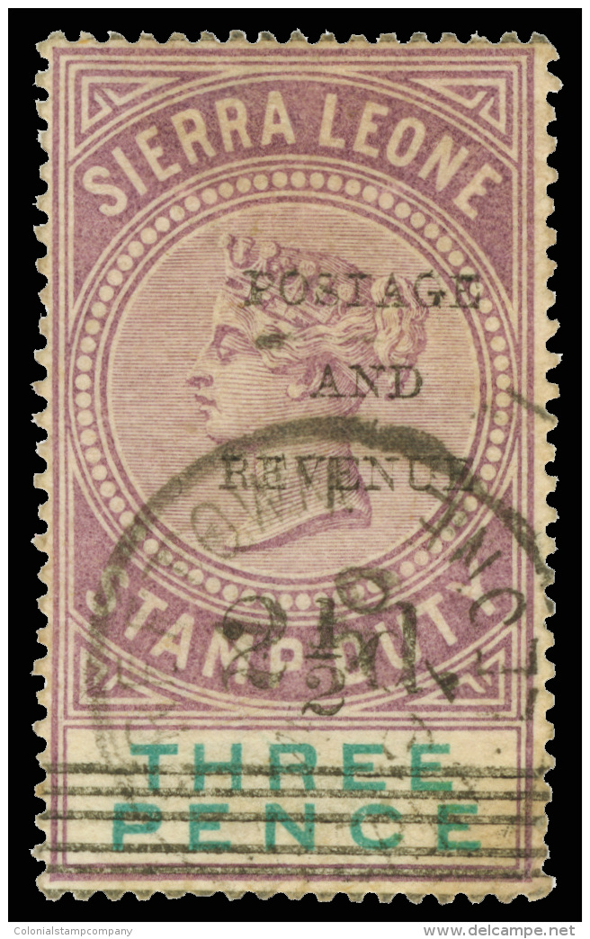 O        48-51 (55-58) 1897 2&frac12;d On 3d Dull Purple And Green Q Victoria^ Stamp Duty Surcharged SG Types 8,... - Sierra Leone (...-1960)