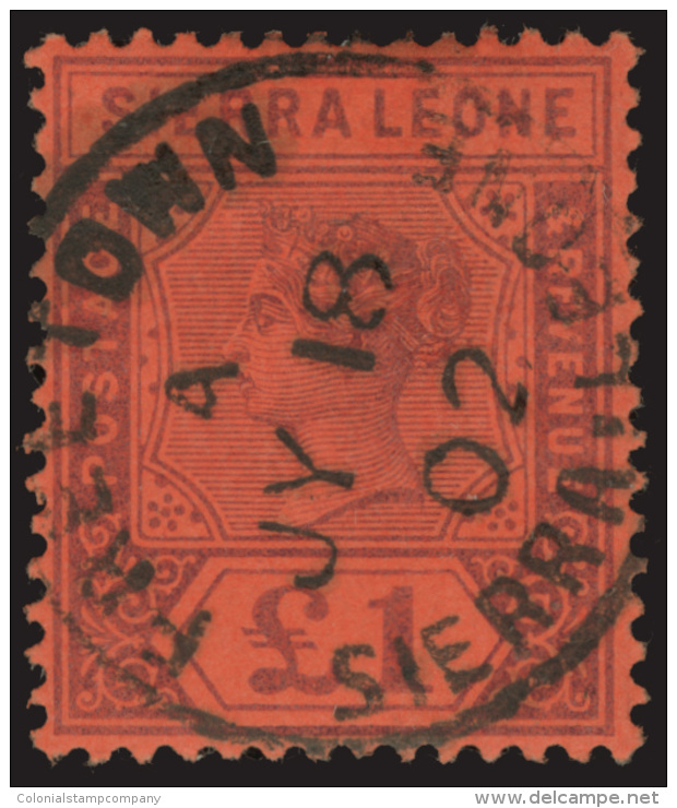 O        46 (53) 1896 &pound;1 Purple On Red Q Victoria^, Wmkd CA, Perf 14, Seldom Offered As A Single, Quite... - Sierra Leone (...-1960)