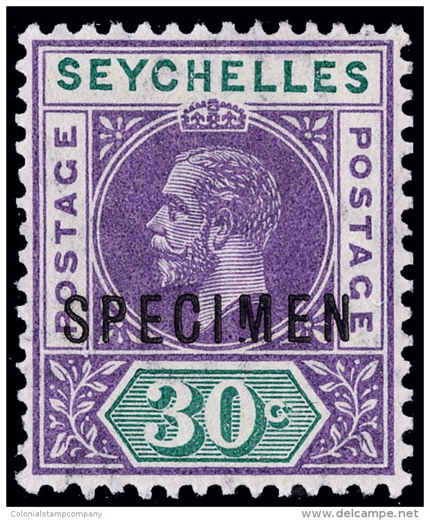 S        69 Var (77s Var) 1912-13 30&cent; Violet And Green K George V^ Keyplate, "SPECIMEN" Overprint With... - Seychelles (...-1976)
