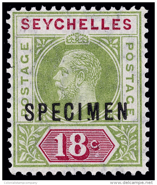 S        68 Var (76s Var) 1912-13 18&cent; Sage-green And Carmine K George V^ Keyplate, "SPECIMEN" Overprint With... - Seychelles (...-1976)